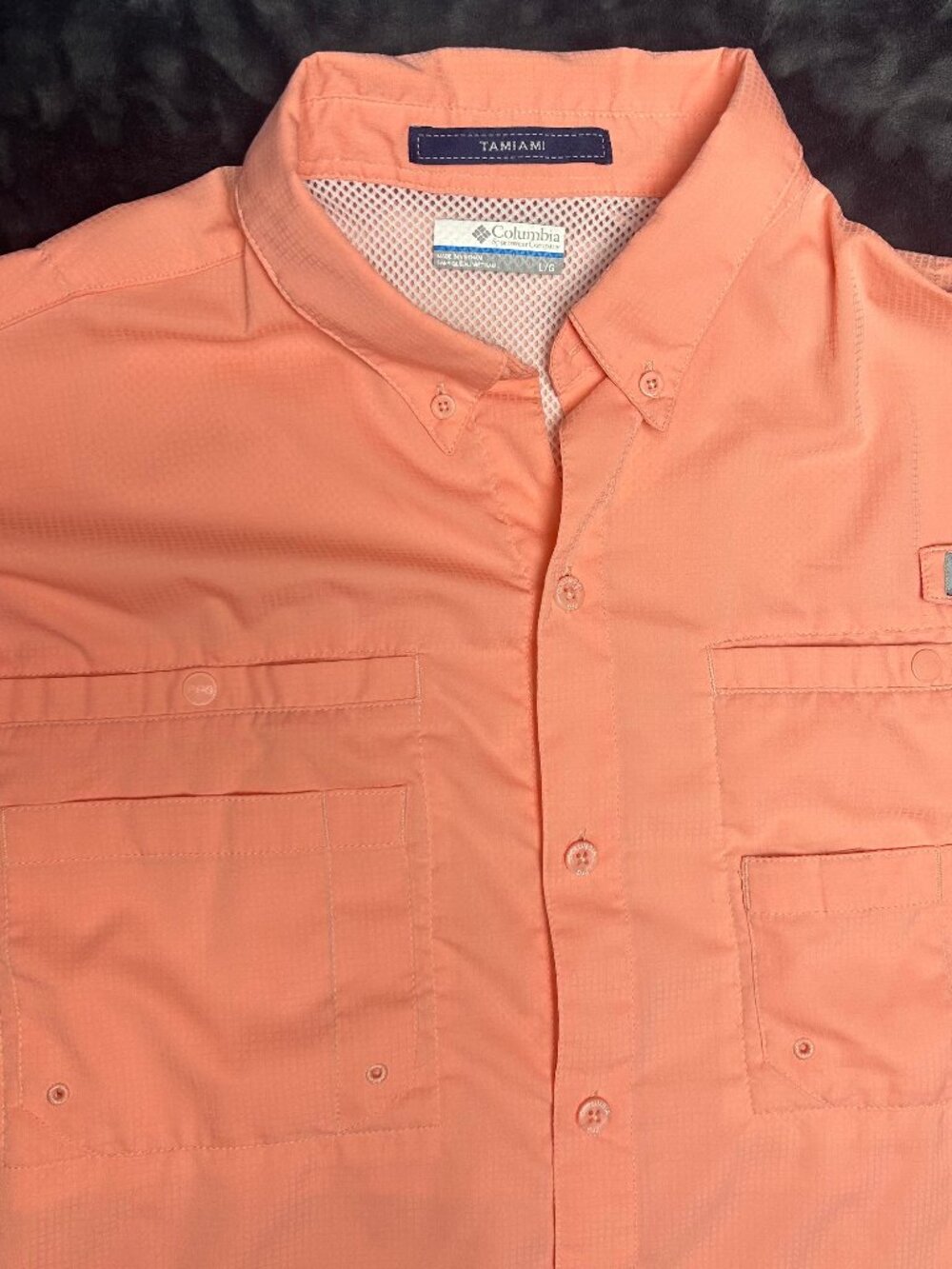 Columbia Tamiami Fishing Shirt L/G Fm7266 Vented Mesh Short Sleeve Light Pink